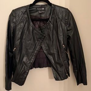 Forever 21 Faux Leather Jacket with layered ruffle design and gold zippers